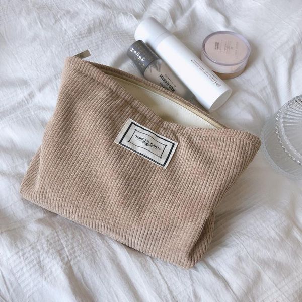 

solid color corduroy cosmetic bag korean wash bags women travel pouch beauty storage cases make up organizer clutch &