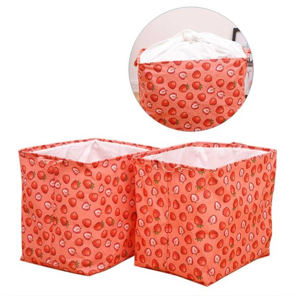 

storage bags folding laundry hamper, cute strawberry print dirty clothes sorter bin with handles