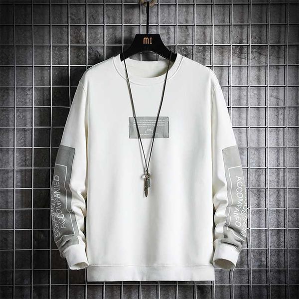 

men's sweatshirt crewneck shirt men casual hoodie harajuku high street fashion japan style long sleeve shirt spring and autumn 211014, Black
