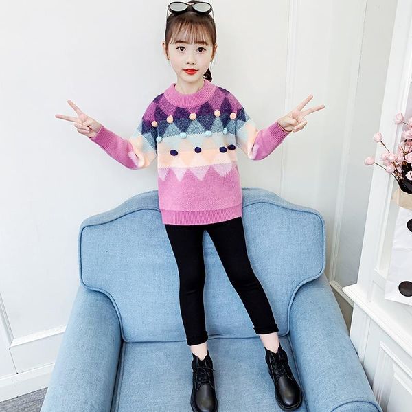 

pullover 2021 big girl sweater for 8 years winter 4 6 10 12 toddler knitting pullovers cardigans warm teen spring autumn, Blue