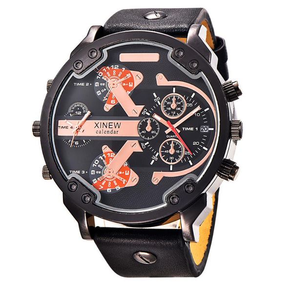 

wristwatches xi 2021 mens watches date quartz watch dual japan leather band casual clock relogio masculino marca, Slivery;brown