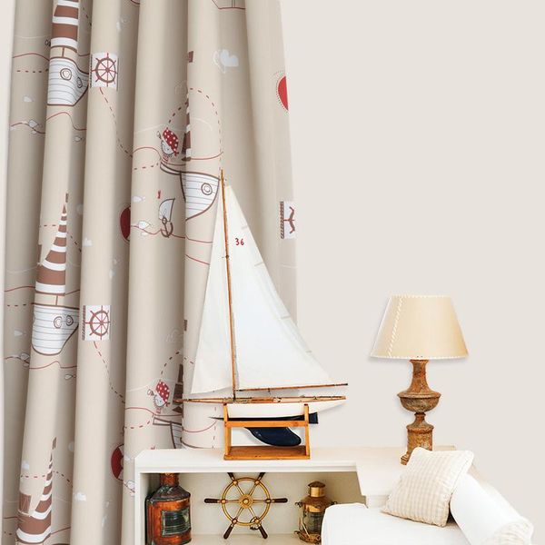 

curtain & drapes cartoon sailboat printing finished shading children's curtains bay window for living dining room bedroom
