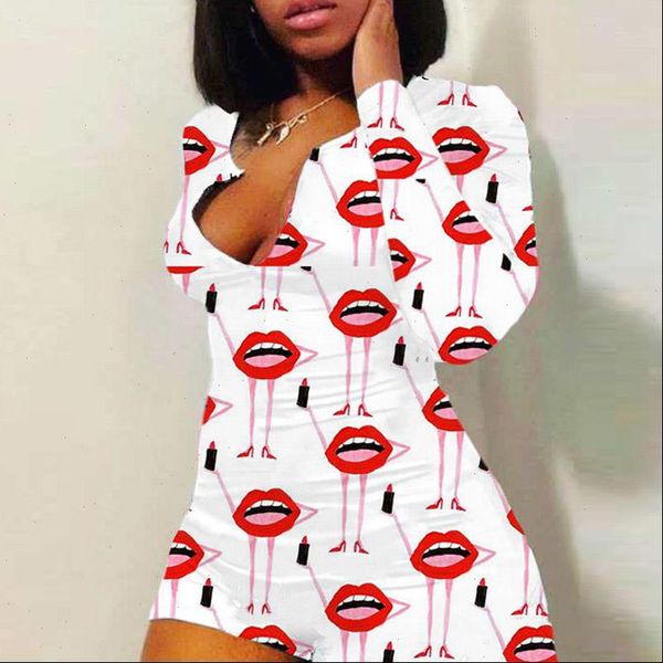 

fashion cute cartoon print spring womens rompers elegant hollow out v neck bodycon playsuit ladies casual one piece pajamas, Black;white