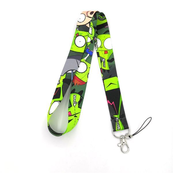 

100pcs invader zim cartoon funny vintage neck lanyards id badge card holder keychain mobile phone strap gift, Silver