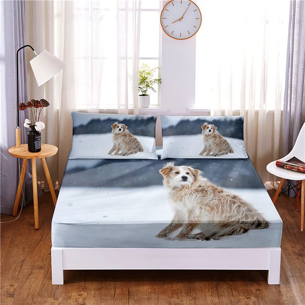 

sheets & sets snow dog 3pc polyester solid fitted sheet mattress cover four corners with elastic band bed sheet(2 pillowcases) vt4s
