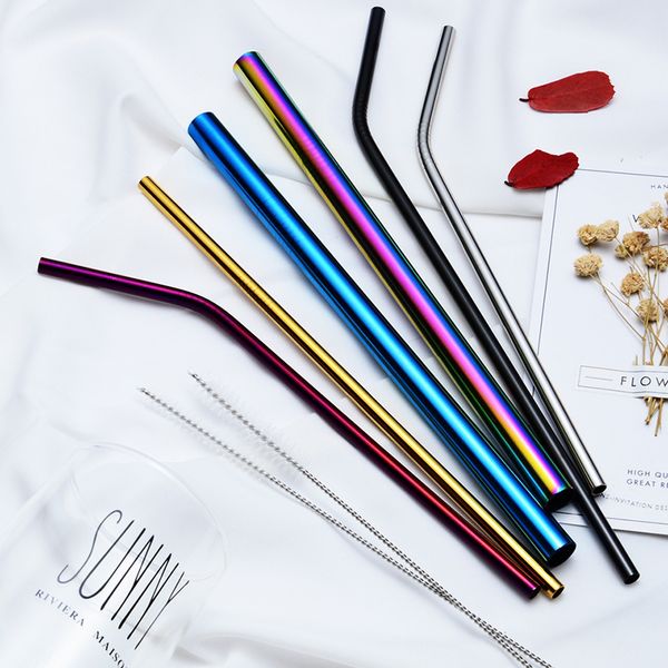 

304 stainless steel drinking straws bent and straight reusable colorful straw package wholesale