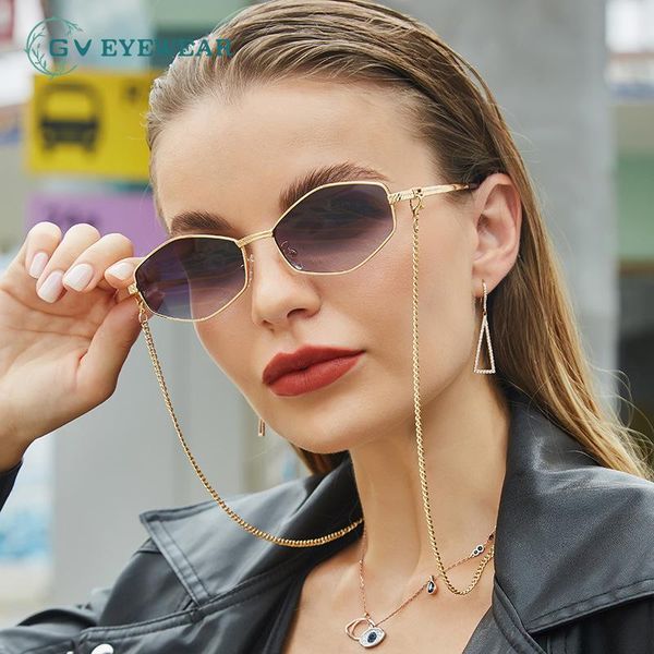 

sunglasses with chain women fashion rhombic sun glasses 2021 irregular metal small frame for female punk shades, White;black