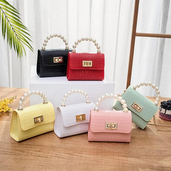 

evening bags 2021 summer crocodile pattern mini chain shoulder bag pearl handle pvc jelly square handbags for women