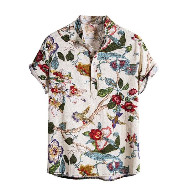 

men's casual shirts for men stylish cardigan short sleeve hawaiian beach flower shirt turtleneck floral, White;black