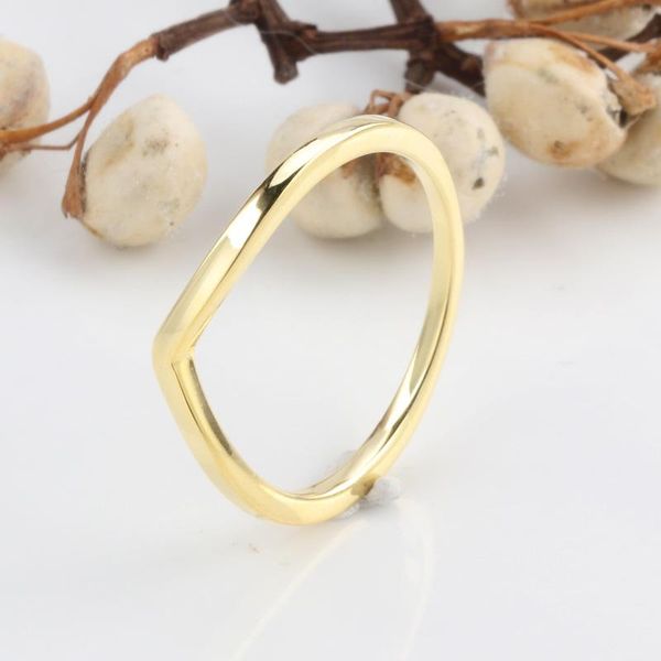 

100% 925 sterling silver pan ring creative classic v-shaped wish to shine simple for women wedding party fashion jewelry cluster rings, Golden;silver
