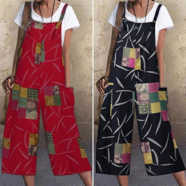 

printed zanzea elegant summer womens rompers overalls casual suspender wide leg pants female floral, Black;white