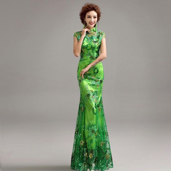 

cheongsam wedding style long dresses tradition dress qipao for women chinese traditional embroidery formal vestidos chineses ethnic clothing, Red