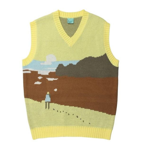 

men's vests oversized knitted sweater harajuku jumper vintage women brown yellow blue ugly sleeveless cartoon anime mens clothing, Black;white