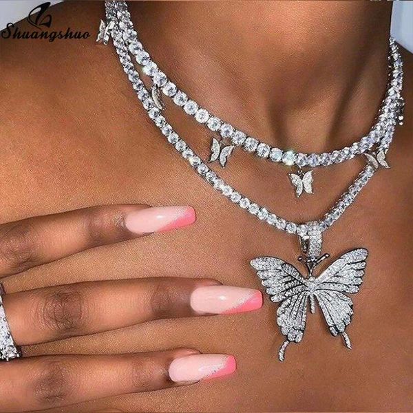 

statment big butterfly pendant necklace for women shiny crystal clavicle chain choker design jewelry party gift necklaces, Silver