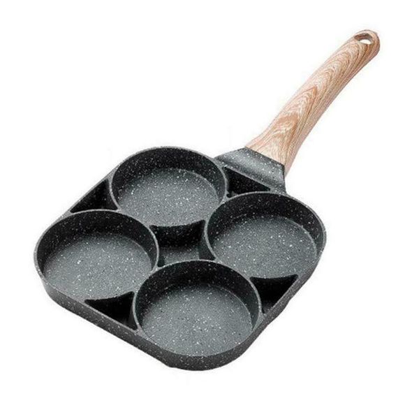 

pans kitchen frying pan non stick breakfast burger egg pancake maker wooden handle four hole omelet steak cooking ham