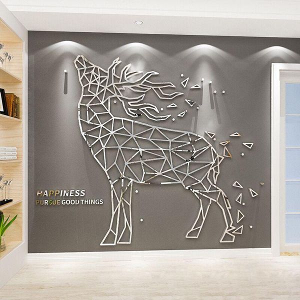 

wall stickers line splicing deer acrylic mirror living room 3d diy display window home art decor creative