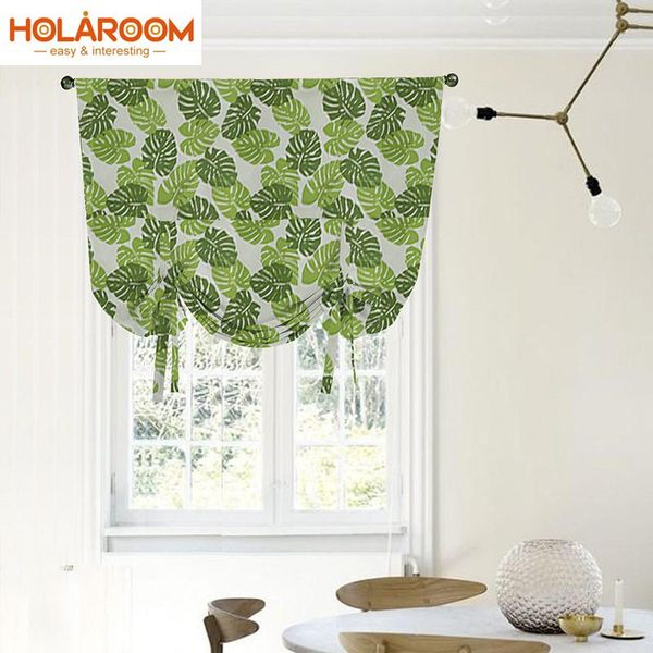 

curtain & drapes roman short brief ribbon curtains printed leaves rod pocket for living room/children room/el decoration