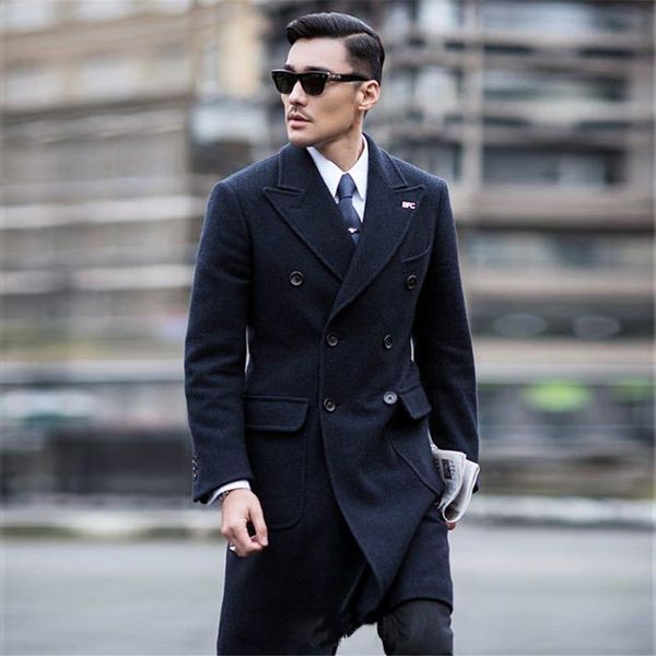

men's wool & blends autumn in and winter british street style slim star with the same paragraph woolen coat, Black
