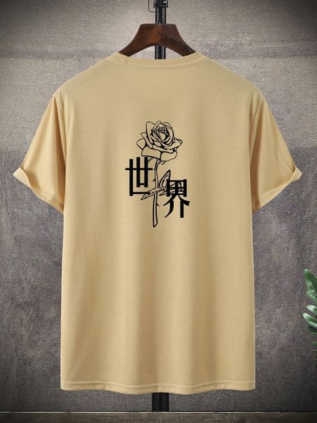 

men chinese letter & rose print tee a5un#, White;black