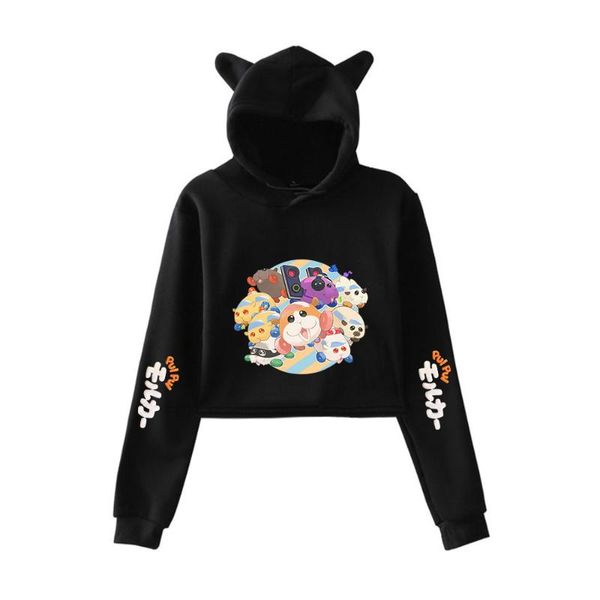

women's hoodies & sweatshirts print pui molcar pullover cat ears cropped hoodie crop harajuku japanese cartoon hip hop girls clothes, Black