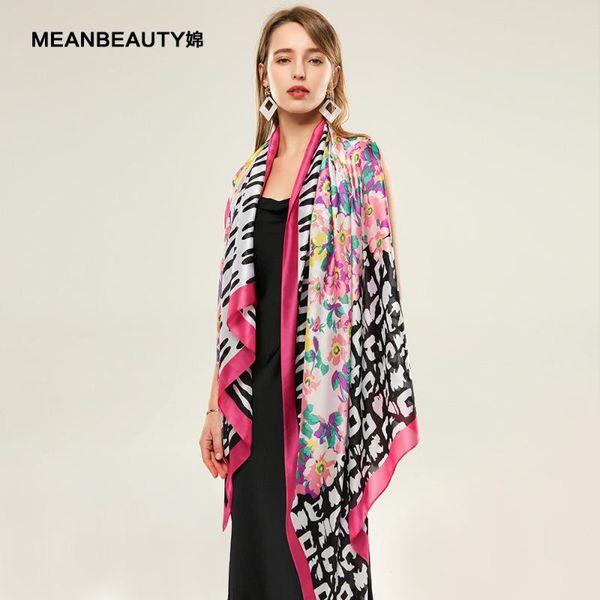 

scarves 2021 wear triangle splicing floral silk satin printed women's scarf in summer european american spring and autumn thin, Blue;gray