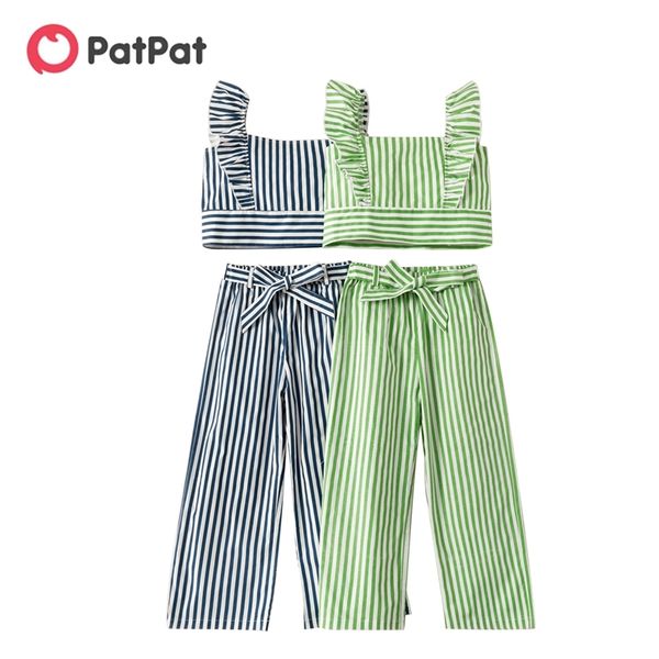 

arrival kids girl striped ruffled and strappy pants set 210528, White