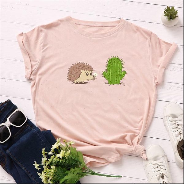

plus size women s 5xl cut cactus print tshirt shirts 100%cotton o neck short sleeve summer t shirt, White