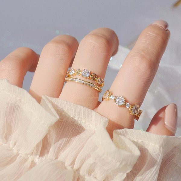 

cluster rings 14k real gold luxury micro paved square cubic zirconia promise ring for women engagement wedding jewelry drop ship, Golden;silver
