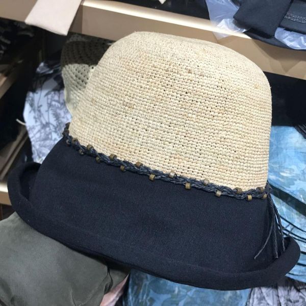 

[ewq] 2021 summer straw stitching cloth sun hat beach vacation princess sunscreen fashion trend ladies fisherman cap wide brim hats, Blue;gray