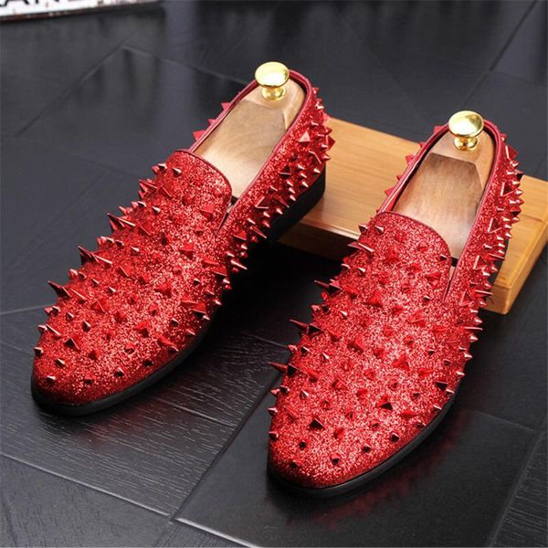 

dress shoes classic fashion men's studded rivet spike loafers oxfords sapato social masculino groom prom wedding for gentleman, Black