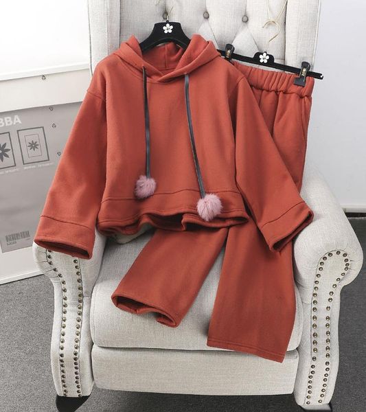 

women's suits & blazers winter stitching lamb hair loose hooded sweater&casual pants for females fashion fur ball plus thick warm cotto, White;black