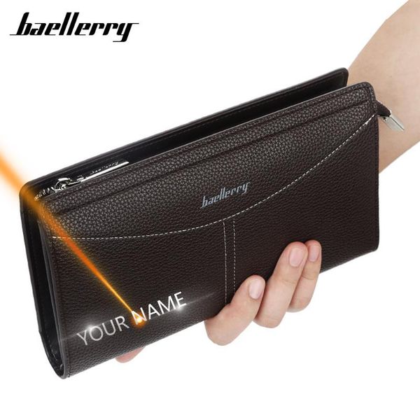 

wallets 2021 men clutch name engraving male purse quality zipper large capacity pu leather wallet for carteria, Red;black