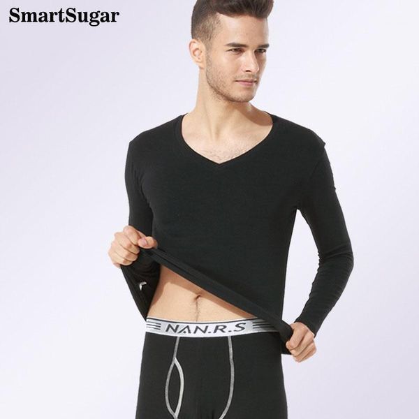 

men's sleepwear smartsugar natural lycra material soft breathable warm men thermal underwear set v-neck + pant 2pcs long johns male l-3, Black;brown