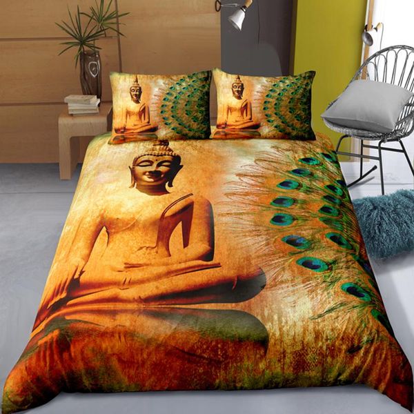 

bedding sets set luxury king  siting buddha printed duvet cove bedclothes bed quilt covers with pillowcase 2/3pcs