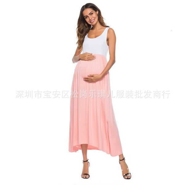 

maternity pleated round neck sleeveless vest maternity dress skirt, Black;gray