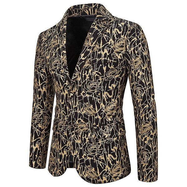 

men's suits & blazers luxury gold rose floral bronzing print blazer men 2021 brand slim fit mens jacket nightclub stage singers hombre, White;black