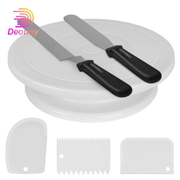 

baking & pastry tools deouny 6pcs/set plastic cake turntable rotating dough knife decorating cream cakes stand rotary table diy pan