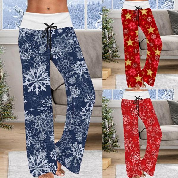 

women's pants & capris christmas causal exercise yuga loose print mid waist drawstring long wide leg sports, Black;white