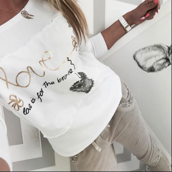

womens fashion women spring t shirts letters love printed patchwork o neck tee shirt long sleeve casual white plus