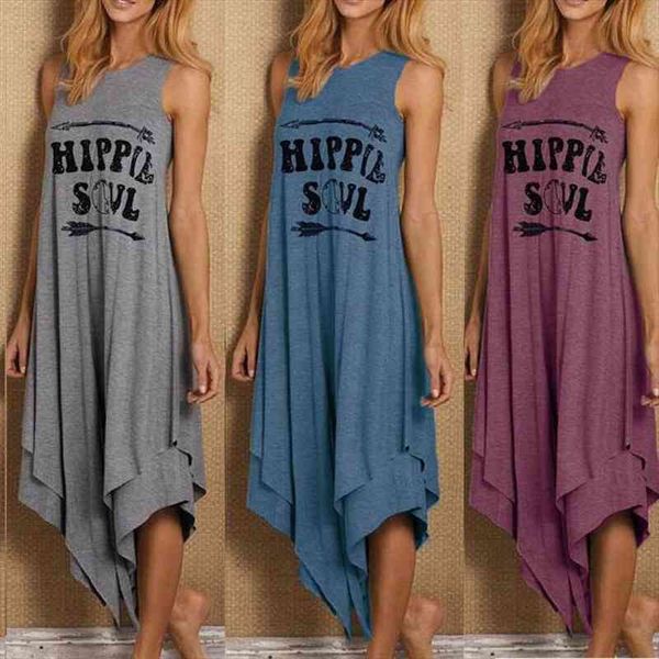 

women casual dress summer hippie soul letter print long dress loose sleeveless o-neck double layer hem maxi, Black;gray