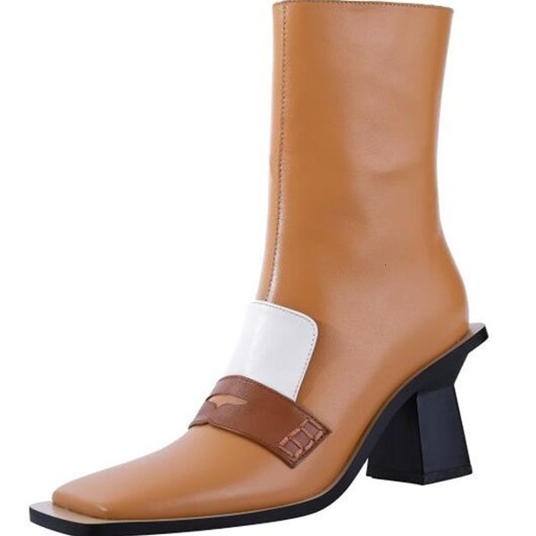 

boots dipsloot black woman retro-brown heels short boots leather complete toe of square six in sliced middle calf bgw7