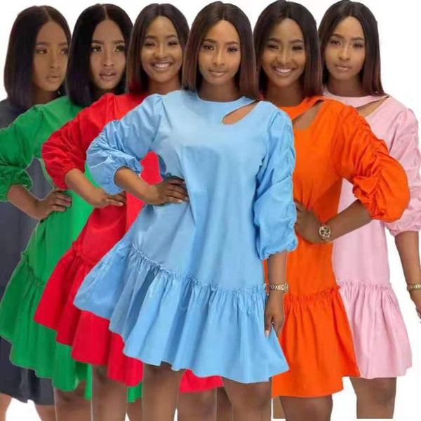 

casual dresses summer dress women 2021 pleated ruffle ladies geen red pink black mini short ruched big shirt elegant clothes, Black;gray