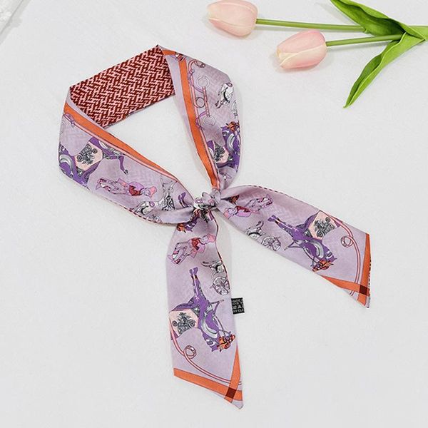 

scarves printed silk small ribbon scarf mulberry double-layer oblique angle long binding package, Blue;gray