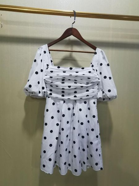 

party dresses 2021 women dot print pleated mini dress robe square collar summer vintage ladies puff sleeve backless sweet, White;black