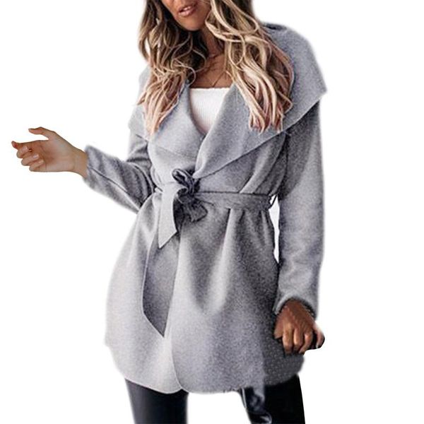 

women's trench coats autumn winter elegant women lace up solid coat vintage turn-down collar warm with belt ladies cardigan z31, Tan;black