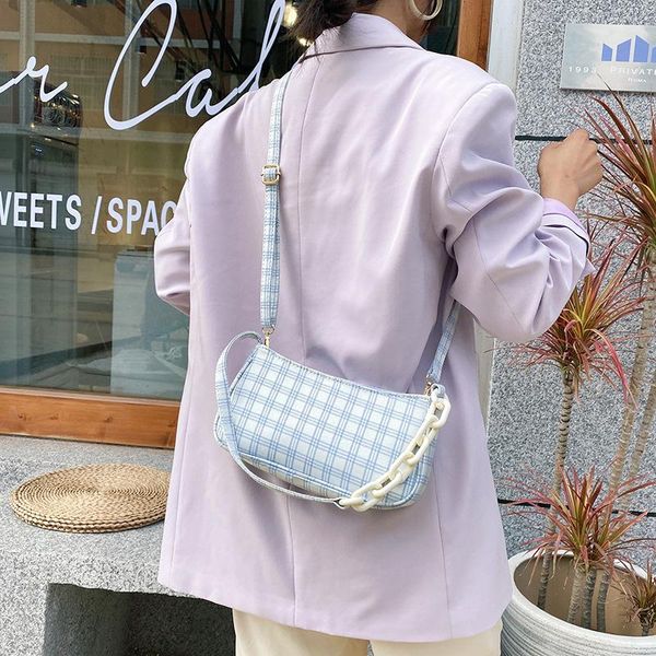 

evening bags summer small bag female 2021 style fashion plaid messenger baguette underarm