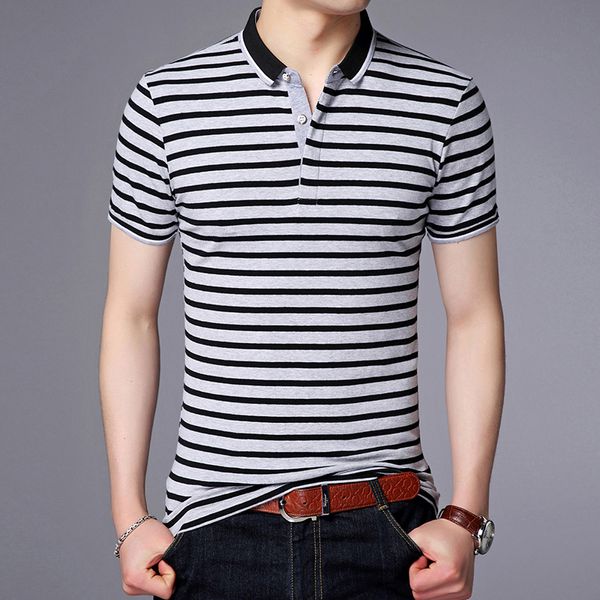

brand summer mens t-shirt business casual short-sleeved men t youth turtleneck striped shirt tshirt for male kg-295, White;black