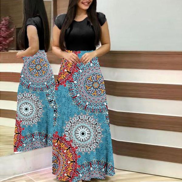 

maternity dresses summer boho elegant long for women short sleeve floral print sundress casual swing maxi vestidos de mujer#30, White