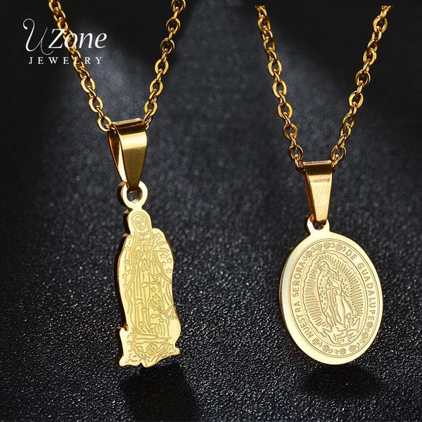 

catholic church religion faith necklace virgin mary jesus oval gold color stainless steel for women gift pendant necklaces, Silver