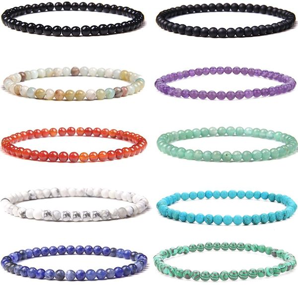 

10 pcs lot 4mm mini gemstone energy bracelets for women tiny bracelet stone statement bracelet charm beaded couples bracelets, Black